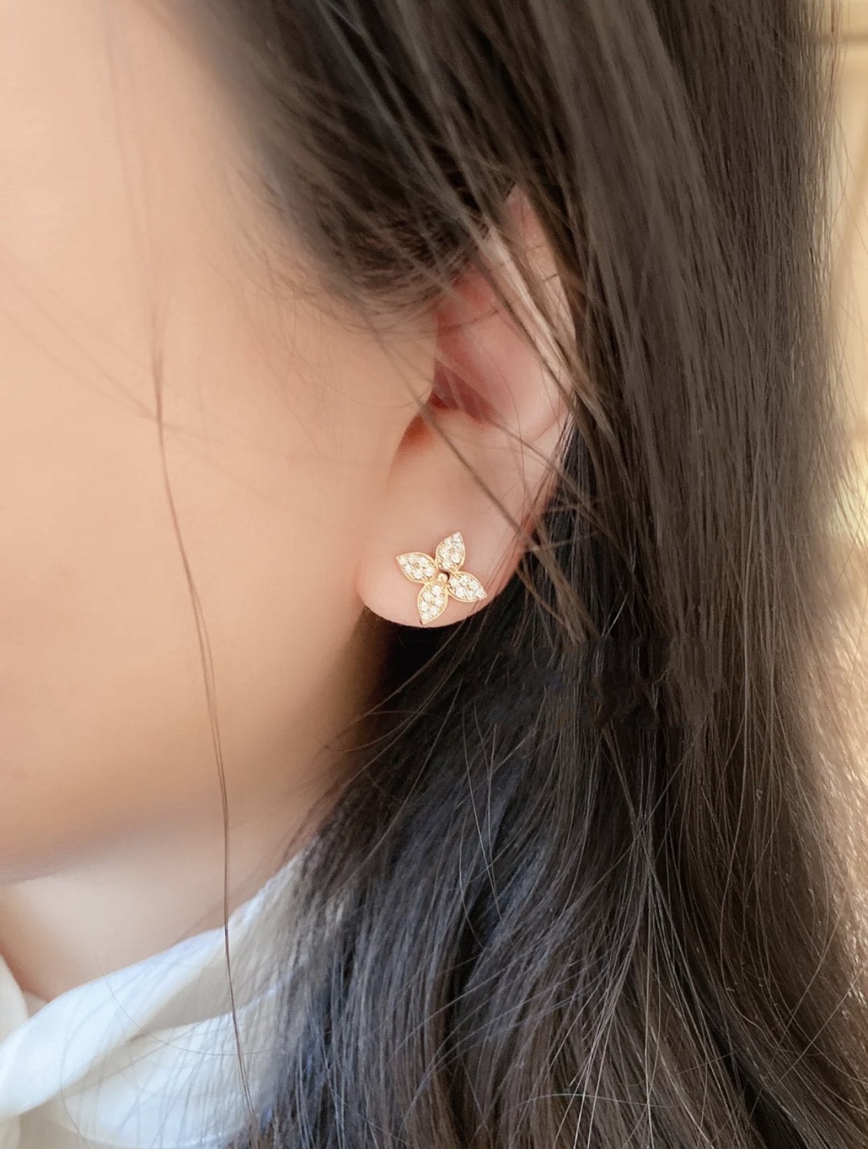 [vivabelle]STAR BLOSSOM STUD EARRINGS PINK GOLD DIAMONDS