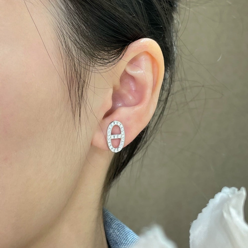 [vivabelle]HM FULL DIAMOND PIG NOSE STUD EARRINGS