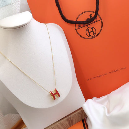 [vivabelle]HM CLIC RED ENAMEL GOLD NECKLACE