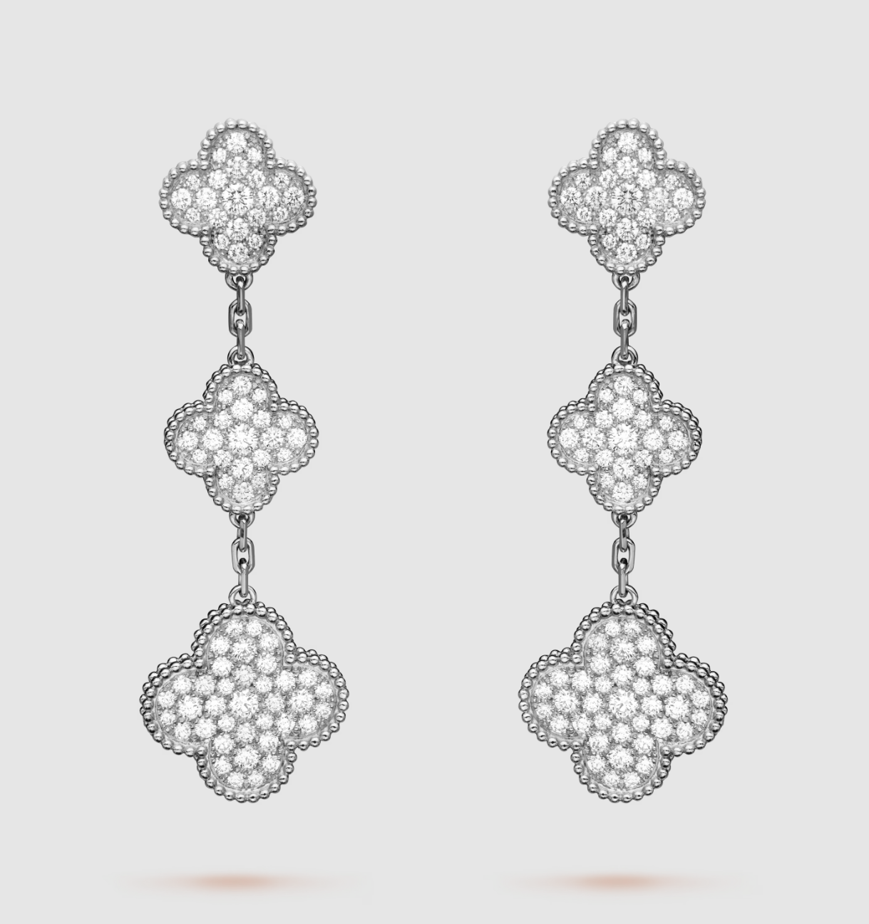 [vivabelle]CLOVER 3 MOTIF DIAMOND SILVER DROP EARRINGS