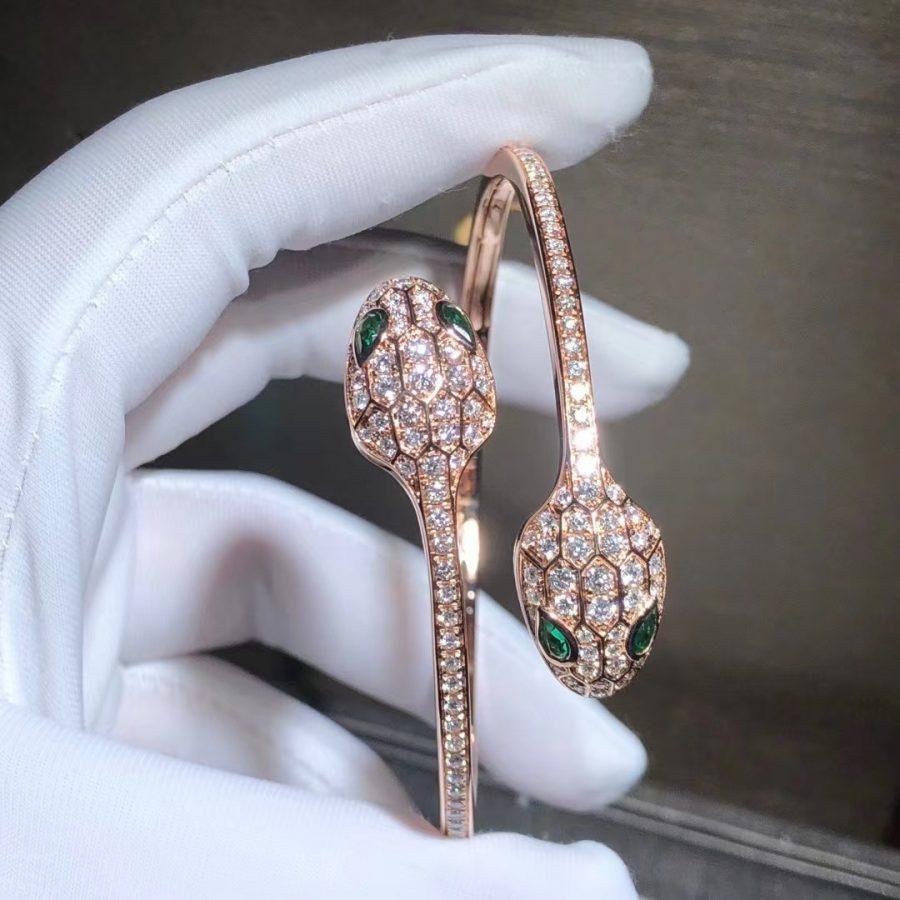 [vivabelle]SERPENTI BRACELET PINK GOLD MALACHITE DIAMOND DOUBLE SNAKE