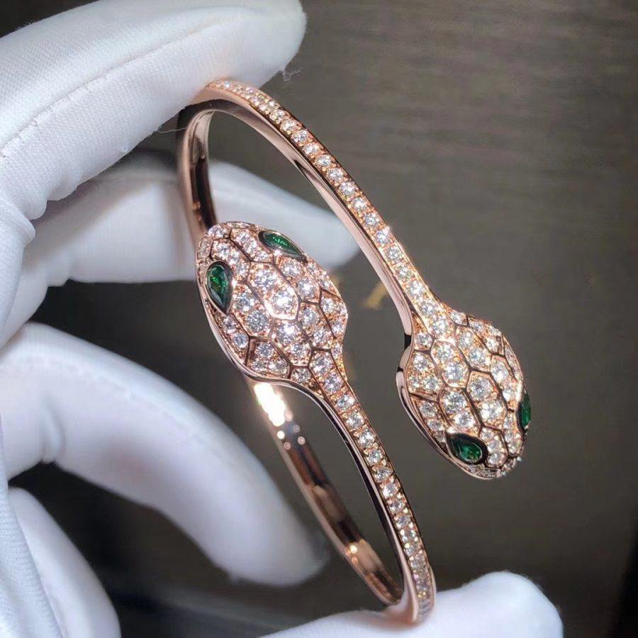 [vivabelle]SERPENTI BRACELET PINK GOLD MALACHITE DIAMOND DOUBLE SNAKE