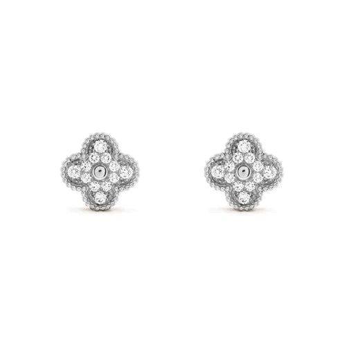 [vivabelle]CLOVER 1 MOTIFS DIAMOND STUD EARRINGS SILVER