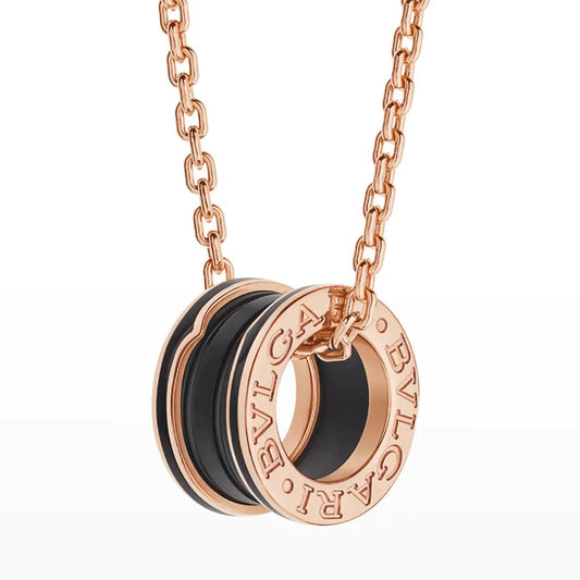 [vivabelle]ZERO 1 BLACK CERAMIC PINK GOLD NECKLACE