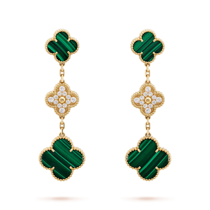 [vivabelle]CLOVER EARRINGS GOLD MALACHITE DIAMOND 3 MOTIF