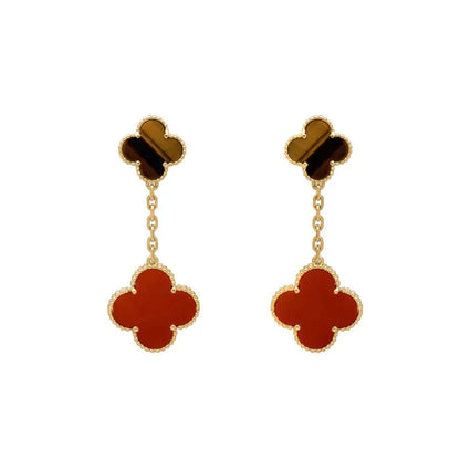 [vivabelle]CLOVER  2 MOTIF  TIGER EYE CARNELIAN EARRINGS