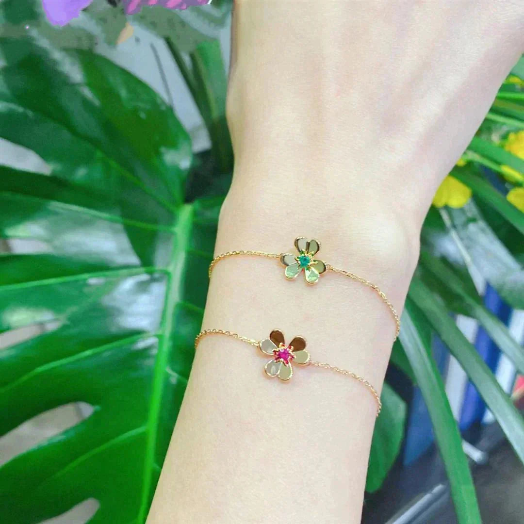 [vivabelle]FRIVOLE GOLD FLOWER PINK MALACHITE BRACELET