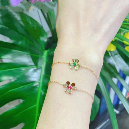[vivabelle]FRIVOLE GOLD FLOWER PINK MALACHITE BRACELET
