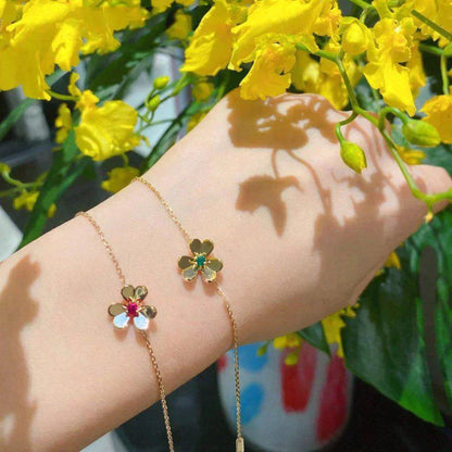 [vivabelle]FRIVOLE GOLD FLOWER PINK MALACHITE BRACELET