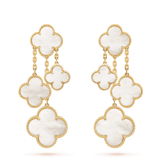 [vivabelle]CLOVER EARRINGS WHITE MOP 4 MOTIFS GOLD