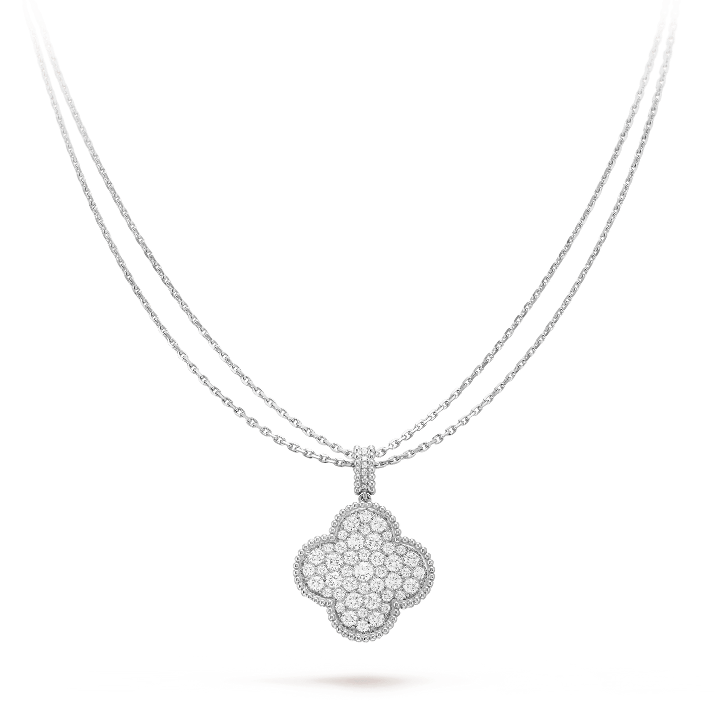 [vivabelle]CLOVER 25MM SILVER FULL DIAMOND BIG CLOVER NECKLACE