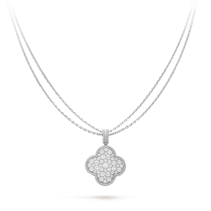 [vivabelle]CLOVER 25MM SILVER FULL DIAMOND BIG CLOVER NECKLACE