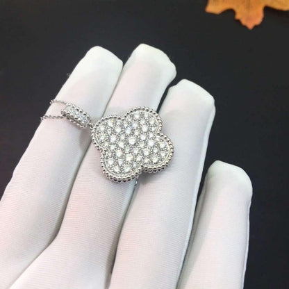 [vivabelle]CLOVER 25MM SILVER FULL DIAMOND BIG CLOVER NECKLACE