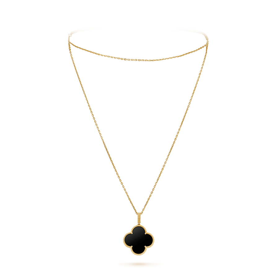[vivabelle]CLOVER 25MM GOLD ONYX BIG CLOVER NECKLACE