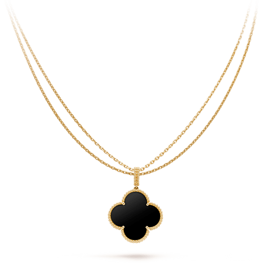 [vivabelle]CLOVER 25MM GOLD ONYX BIG CLOVER NECKLACE
