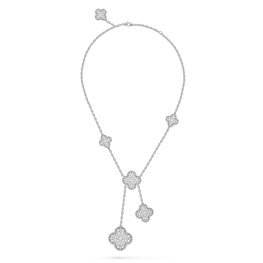 [vivabelle]CLOVER 5 MOTIFS SILVER DIAMONDS NECKLACE