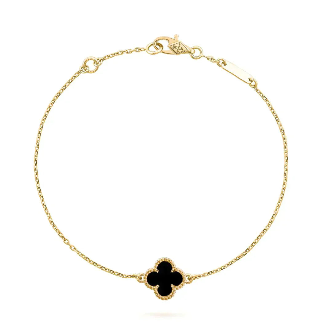 [vivabelle]CLOVER ONYX SINGLE FLOWER BRACELET