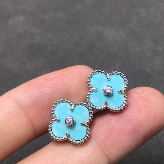 [vivabelle]CLOVER 1 DIAMOND BLUE SKY SILVER EARRINGS