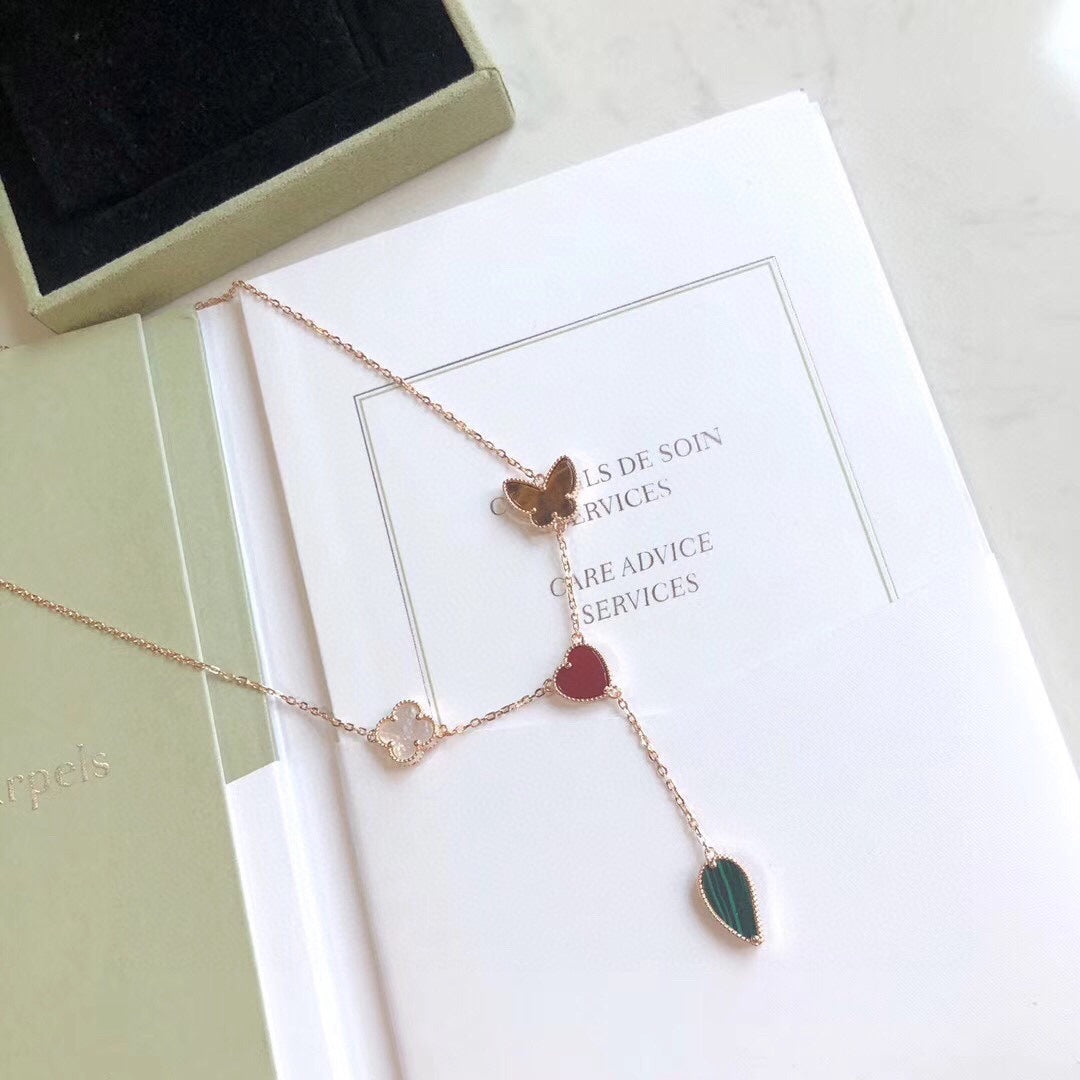 [vivabelle]LUCKY SPRING 4 MOTIFS ROSE GOLD NECKLACE