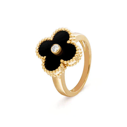 [vivabelle]CLOVER ONYX RING GOLD DIAMOND